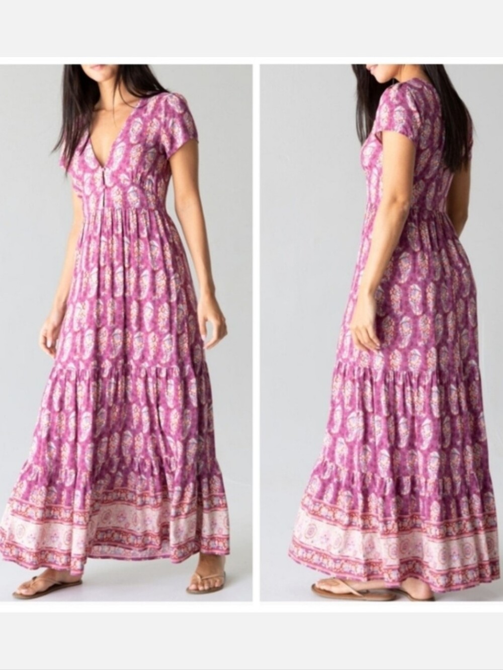 Natural Life Evangeline V-Neck Maxi Dress SIze L Purple Floral - Picture 3 of 16